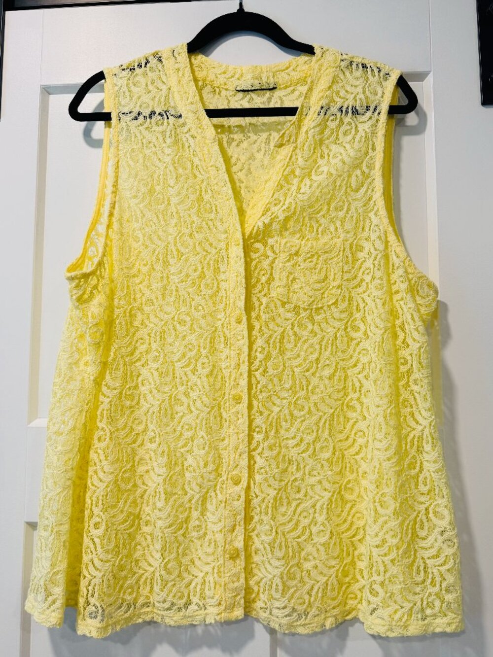 Cute Yellow Lace Button-Front Tunic Layering Piece Ladies Size XXL